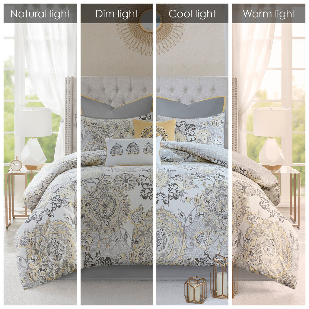 Bed Comforter, Isla 8 Piece Cotton Floral Printed Reversible, Machine-Washable Care for Year-Round Bedroom Comfort and Restful Sleep image 40