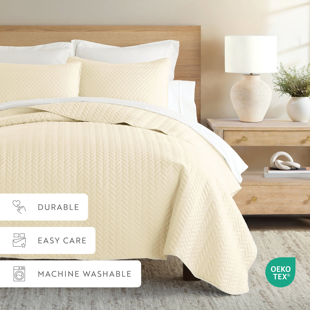 Quilted Coverlet Set, 3 Piece Herringbone for Guest Bedrooms, Layered Beds and Everyday Bedding, 3 Sizes and 6 Colors image 40