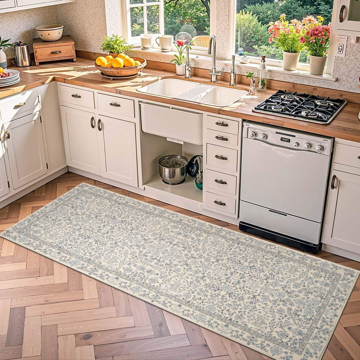 Area Rug, Vintage Foliage Floral, Lightweight Design, Non-Slip Design for Hallways, Dining Spaces and Home Decor, 19 Sizes and 4 Colors image 40
