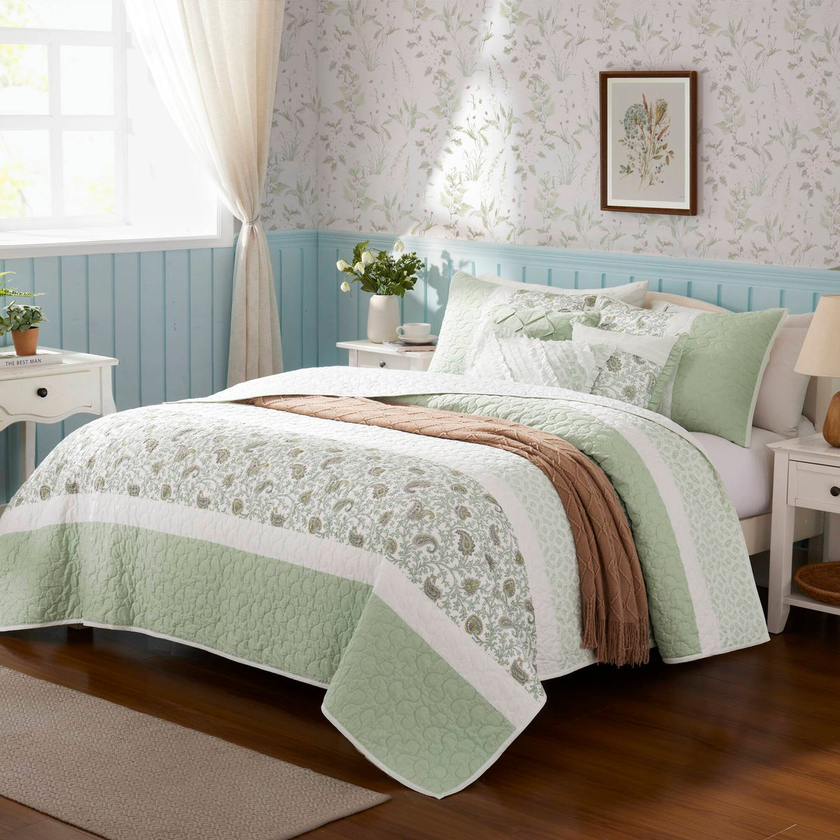 Cozy Throw Blanket, Dawn 6 Piece Cotton Percale Quilt Set, Machine-Washable Care for Sofas, Beds and Relaxing at Home, 2 Sizes and 5 Colors image 40