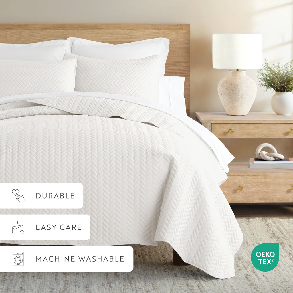 Quilted Coverlet Set, 3 Piece Herringbone for Guest Bedrooms, Layered Beds and Everyday Bedding, 3 Sizes and 6 Colors image 41