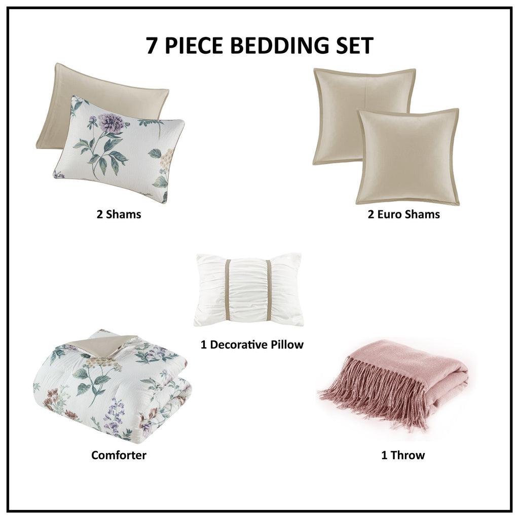 Bed Comforter, Zennia 7 Piece Printed Seersucker Set, Machine-Washable Care for Year-Round Bedroom Comfort and Restful Sleep image 41