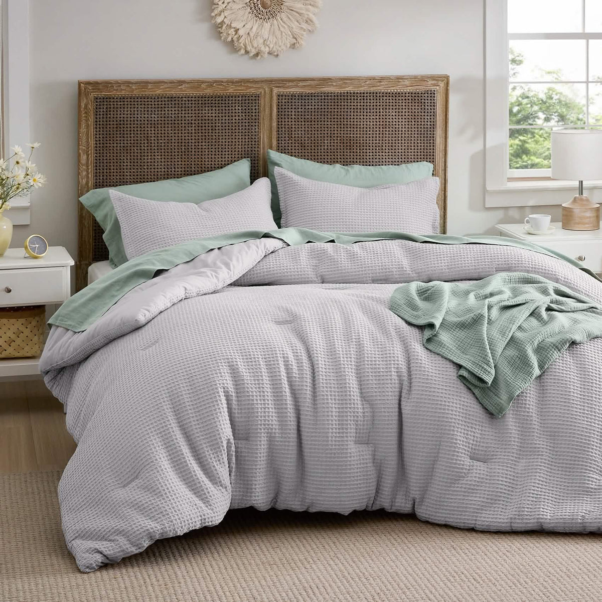 Bed Comforter, Cotton Waffle Weave Set, Breathable Construction for Everyday Bedding and Comfortable Sleep, 5 Sizes and 12 Colors image 41