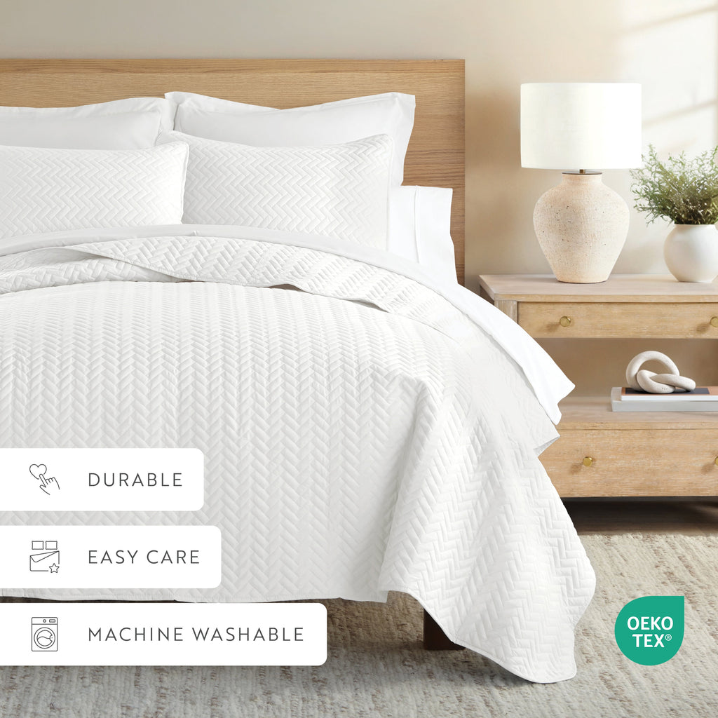 Quilted Coverlet Set, 3 Piece Herringbone for Guest Bedrooms, Layered Beds and Everyday Bedding, 3 Sizes and 6 Colors image 42