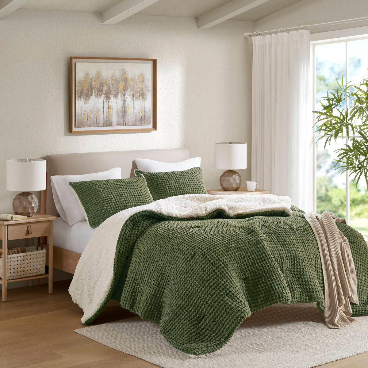 Bed Comforter, Riordan Waffle Knit Chenille Set, Machine-Washable Care for Everyday Bedding and Comfortable Sleep, 3 Sizes and 4 Colors image 42