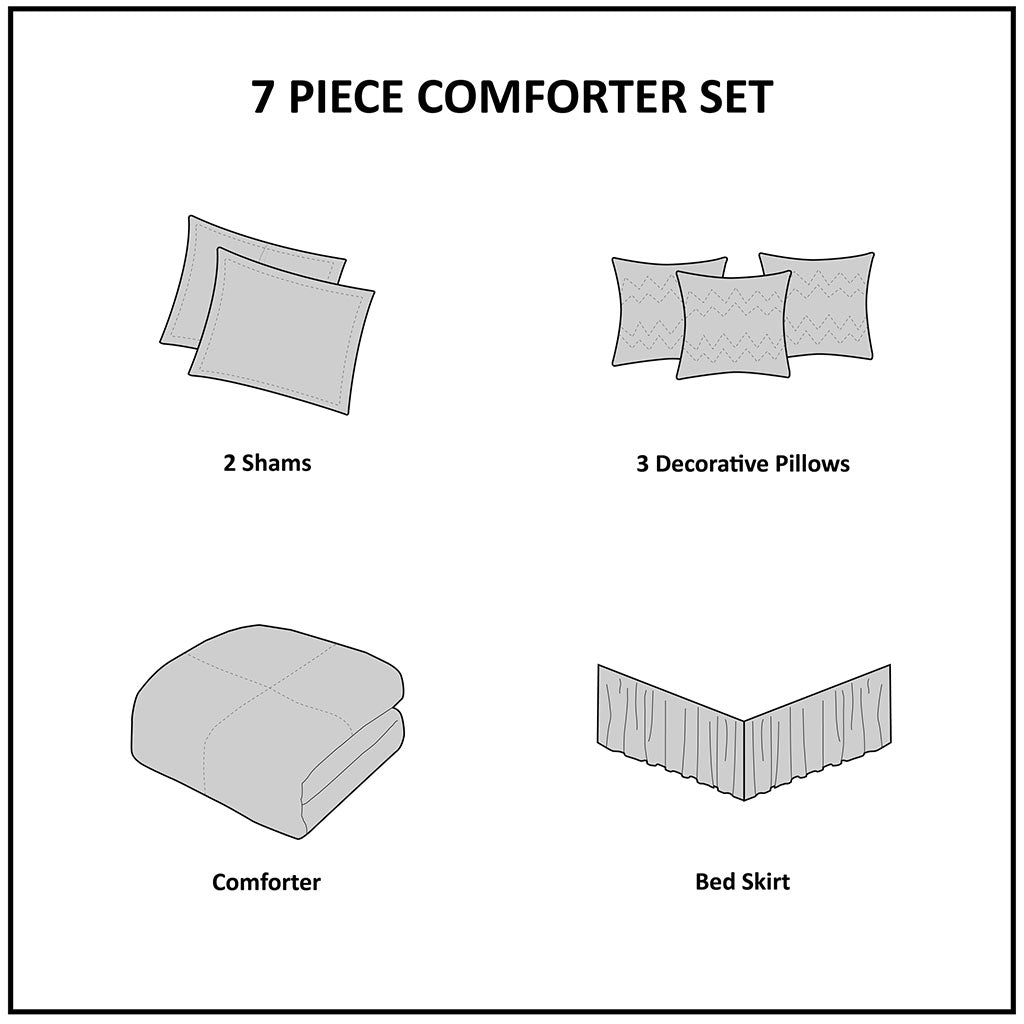 Bed Comforter, Rhapsody 7 Piece Jacquard Set, Machine-Washable Care for Year-Round Bedroom Comfort and Restful Sleep, 3 Sizes and 3 Colors image 42