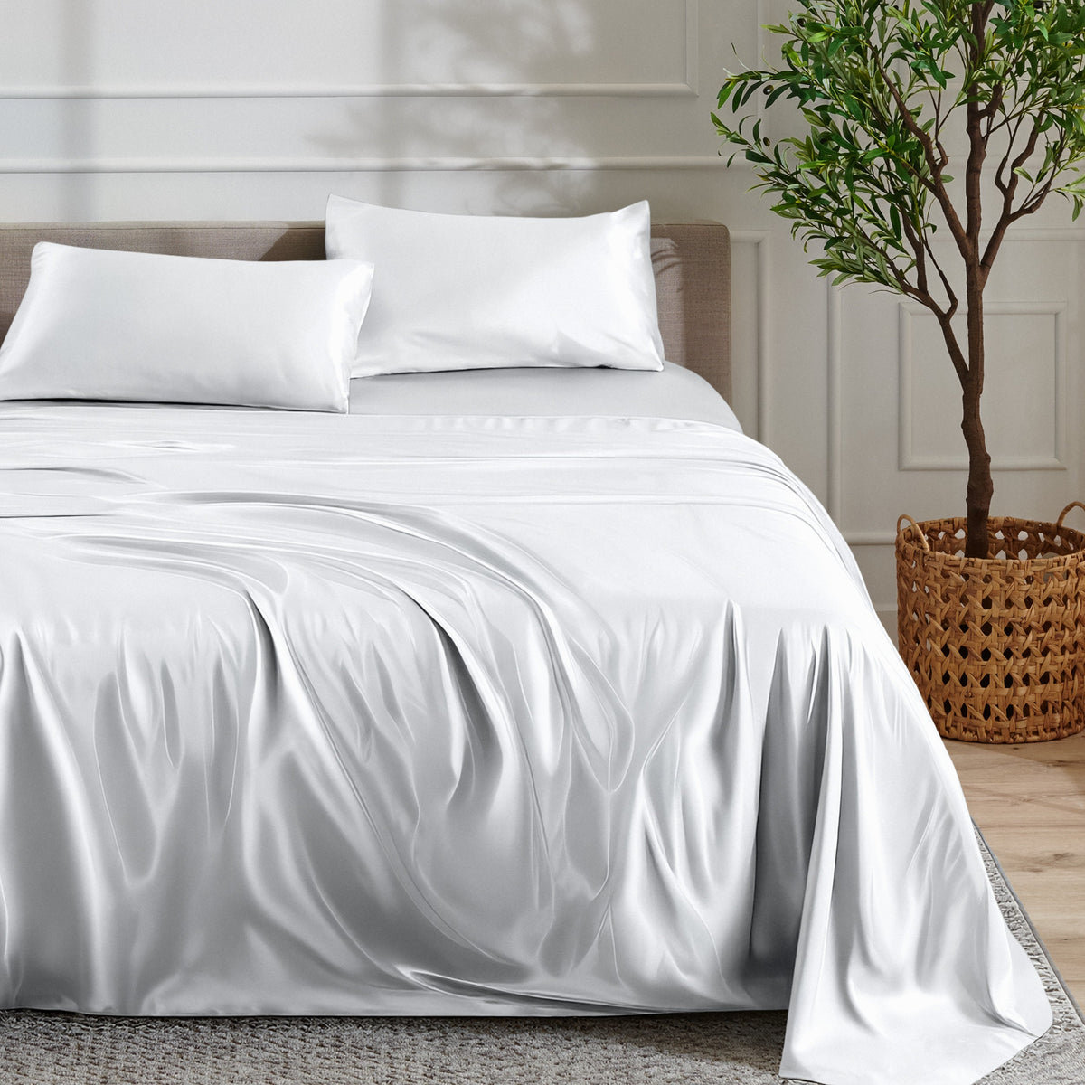 Bed Sheet Set, Satin for Everyday Bedroom Comfort and Guest Rooms, 7 Sizes and 6 Colors, Designed for Everyday Home Use image 42