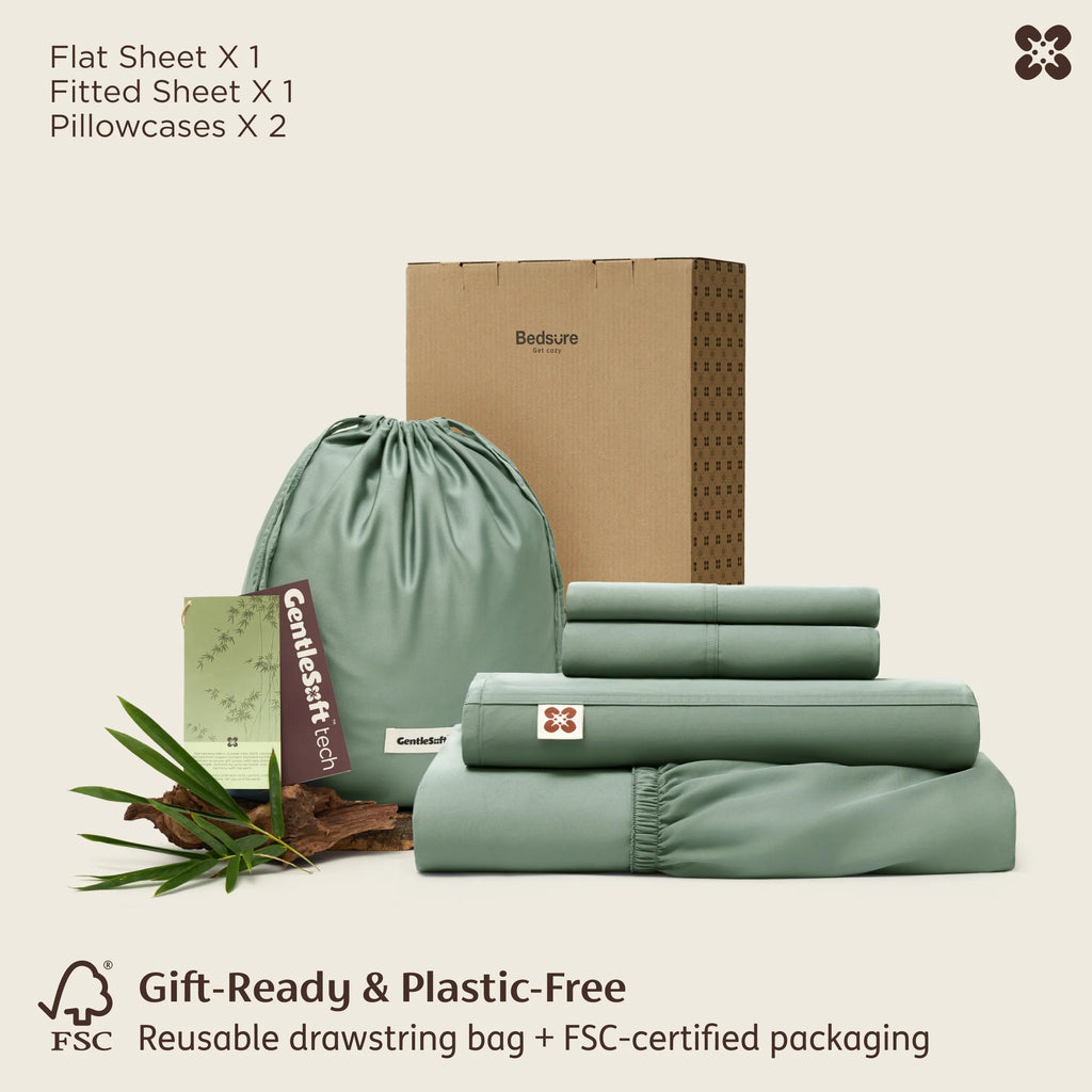 Bed Sheet Set, BareNights Viscose Derived from Bamboo, Breathable Construction for Everyday Bedroom Comfort and Guest Rooms image 42