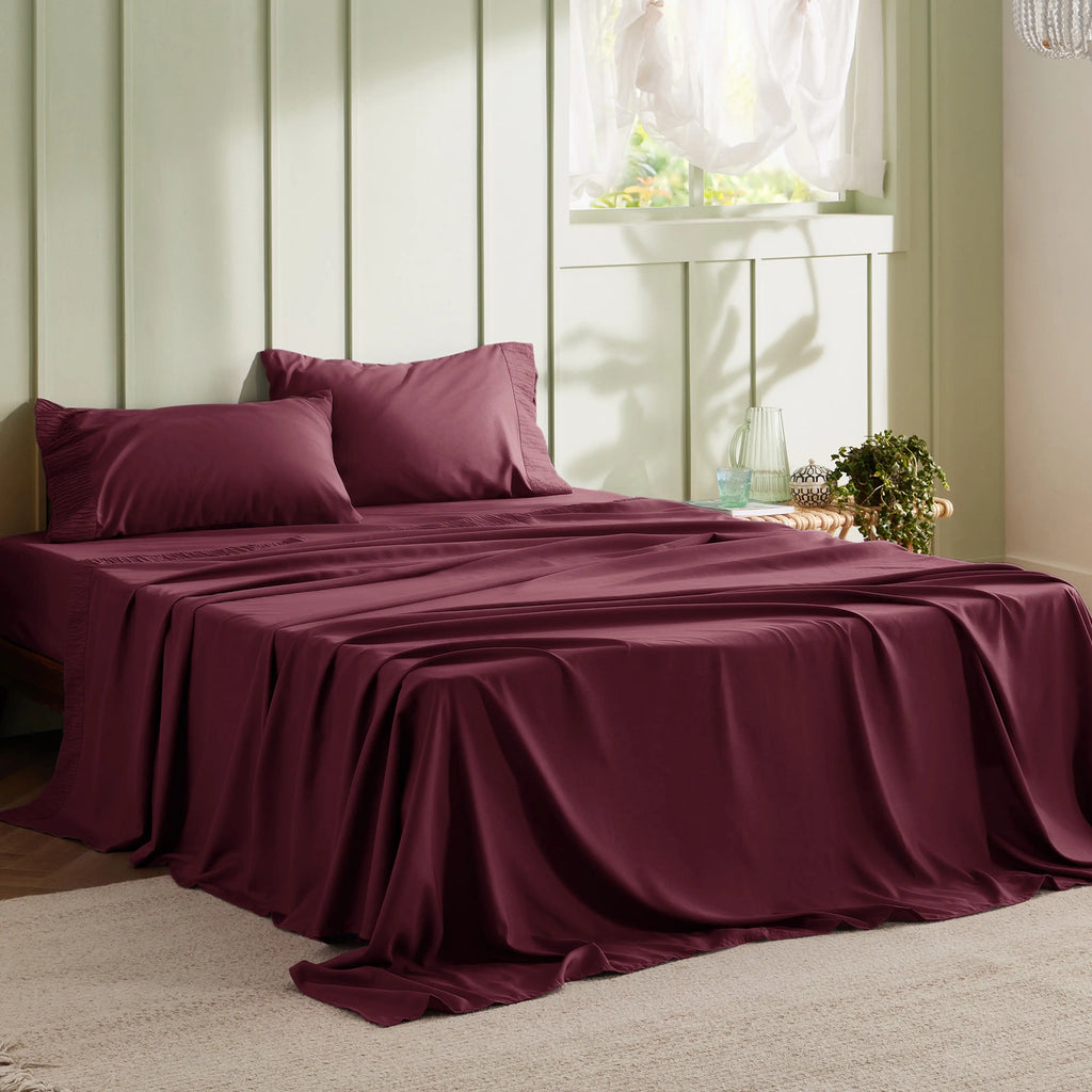 Bed Sheet Set, Ruched, Cooling Comfort, Breathable Construction for Master Bedrooms, Guest Beds and Daily Use, 7 Sizes and 14 Colors image 42