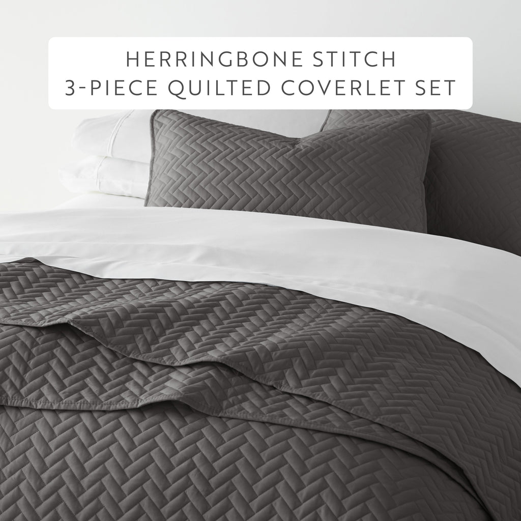 Quilted Coverlet Set, 3 Piece Herringbone for Guest Bedrooms, Layered Beds and Everyday Bedding, 3 Sizes and 6 Colors image 43