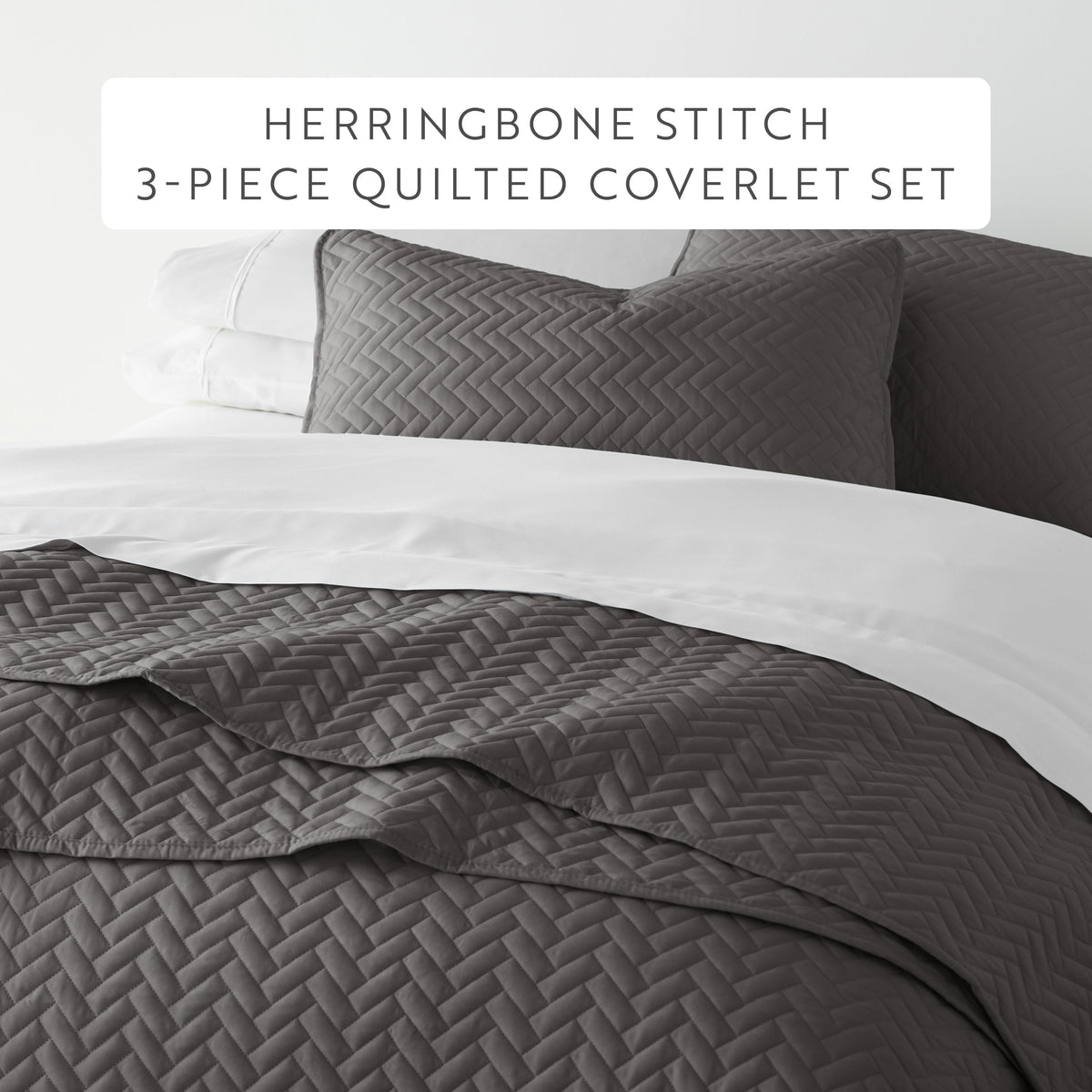 Quilted Coverlet Set, 3 Piece Herringbone for Guest Bedrooms, Layered Beds and Everyday Bedding, 3 Sizes and 6 Colors image 43