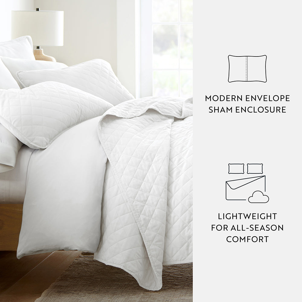 Bed Quilt, 3 Piece Diamond Stitch Quilted Coverlet Set for Guest Beds and Layered Bedroom Styling, 3 Sizes and 6 Colors image 43