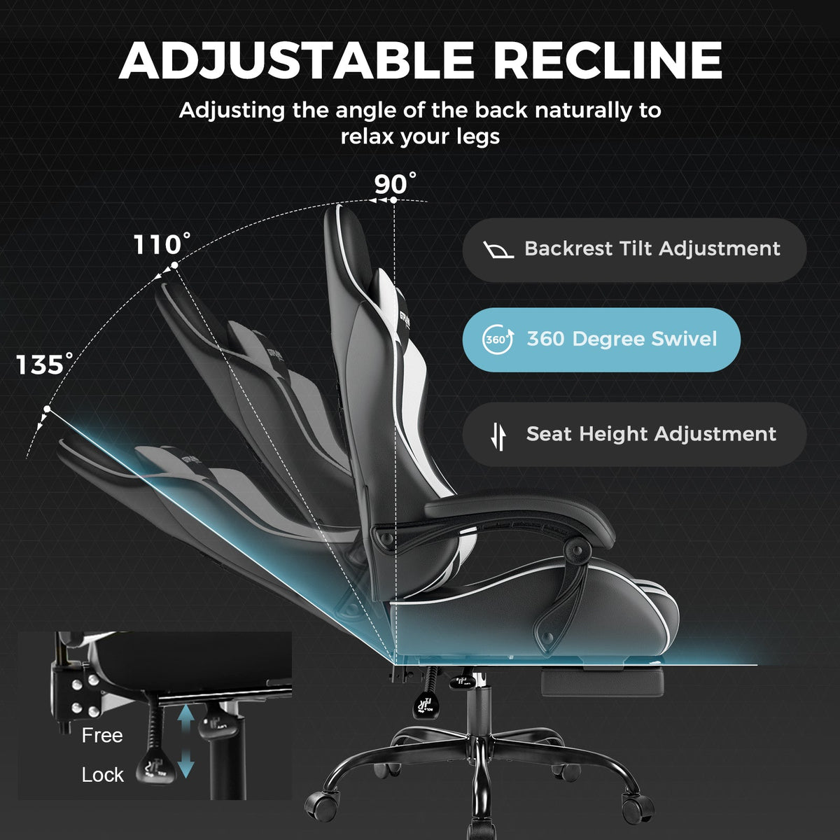 Ergonomic Foot Cushion, Footrest Series GT800A, Adjustable Design for Desks, Home Offices and Seated Comfort, 6 Color Options image 43