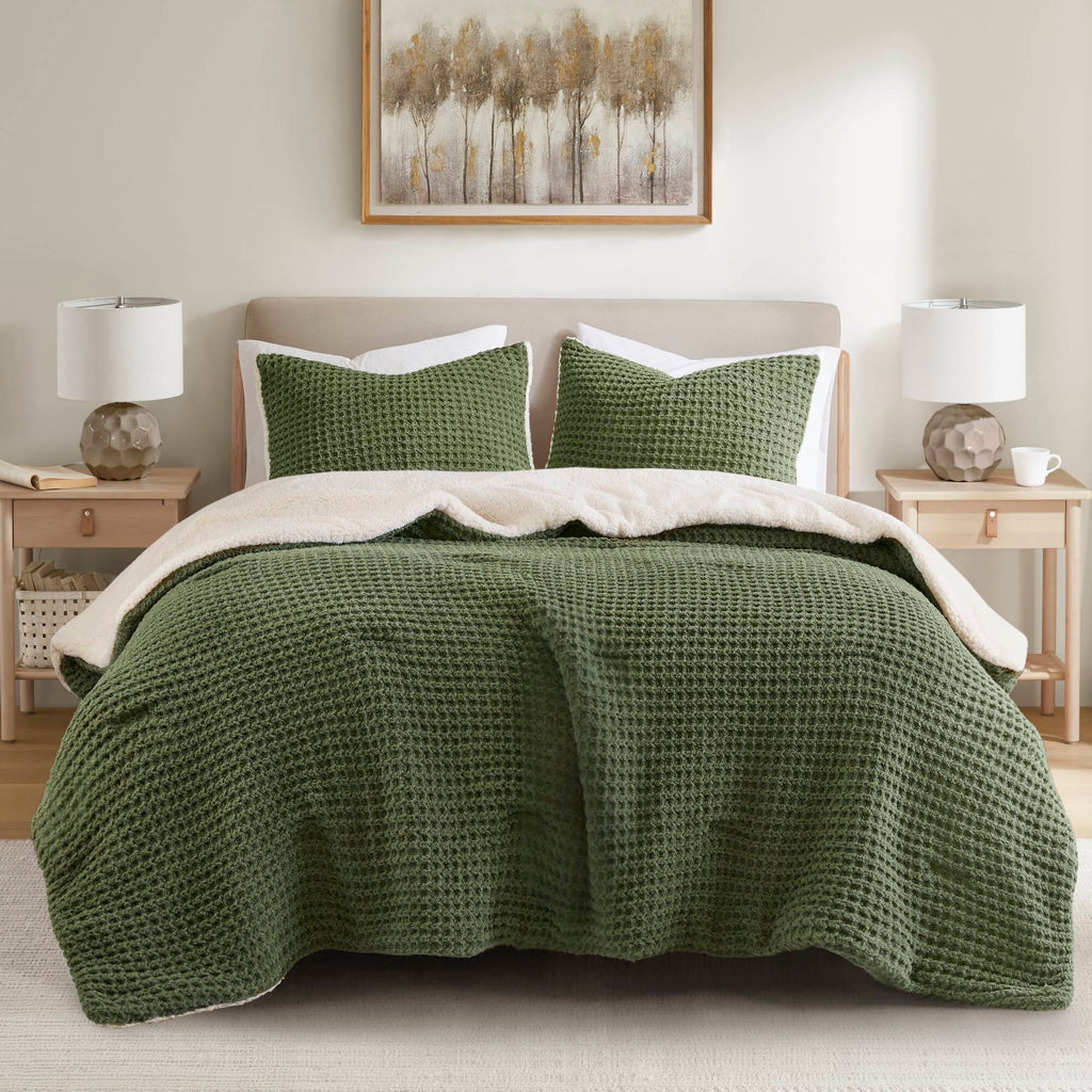 Bed Comforter, Riordan Waffle Knit Chenille Set, Machine-Washable Care for Everyday Bedding and Comfortable Sleep, 3 Sizes and 4 Colors image 43