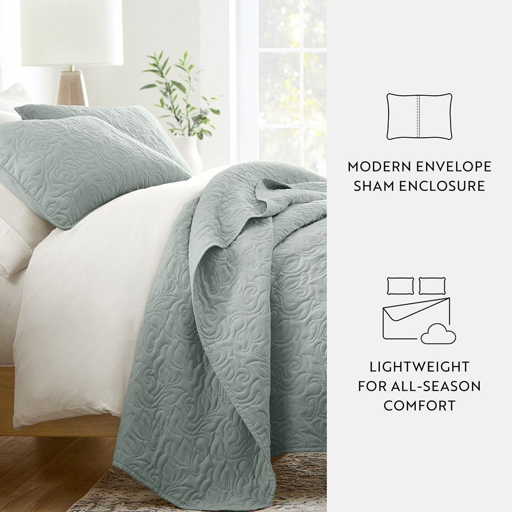Bed Quilt, 3 Piece Floral Stitch Quilted Coverlet Set for Bedroom Layering and Everyday Bedding, 3 Sizes and 6 Colors image 43