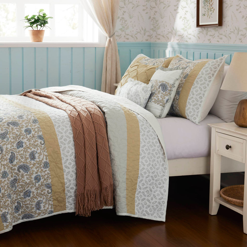 Cozy Throw Blanket, Dawn 6 Piece Cotton Percale Quilt Set, Machine-Washable Care for Sofas, Beds and Relaxing at Home, 2 Sizes and 5 Colors image 43