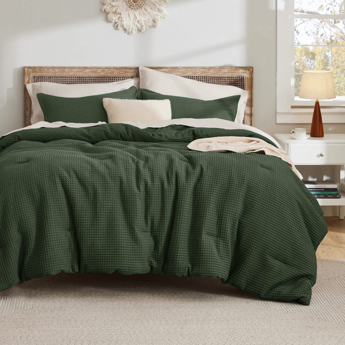 Bed Comforter, Cotton Waffle Weave Set, Breathable Construction for Everyday Bedding and Comfortable Sleep, 5 Sizes and 12 Colors image 43