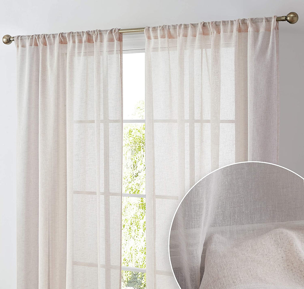 Window Curtain, Penelope Faux Linen Sheer Panels, Lightweight Design for Bedrooms, Living Rooms and Home Privacy, 5 Sizes and 12 Colors image 44