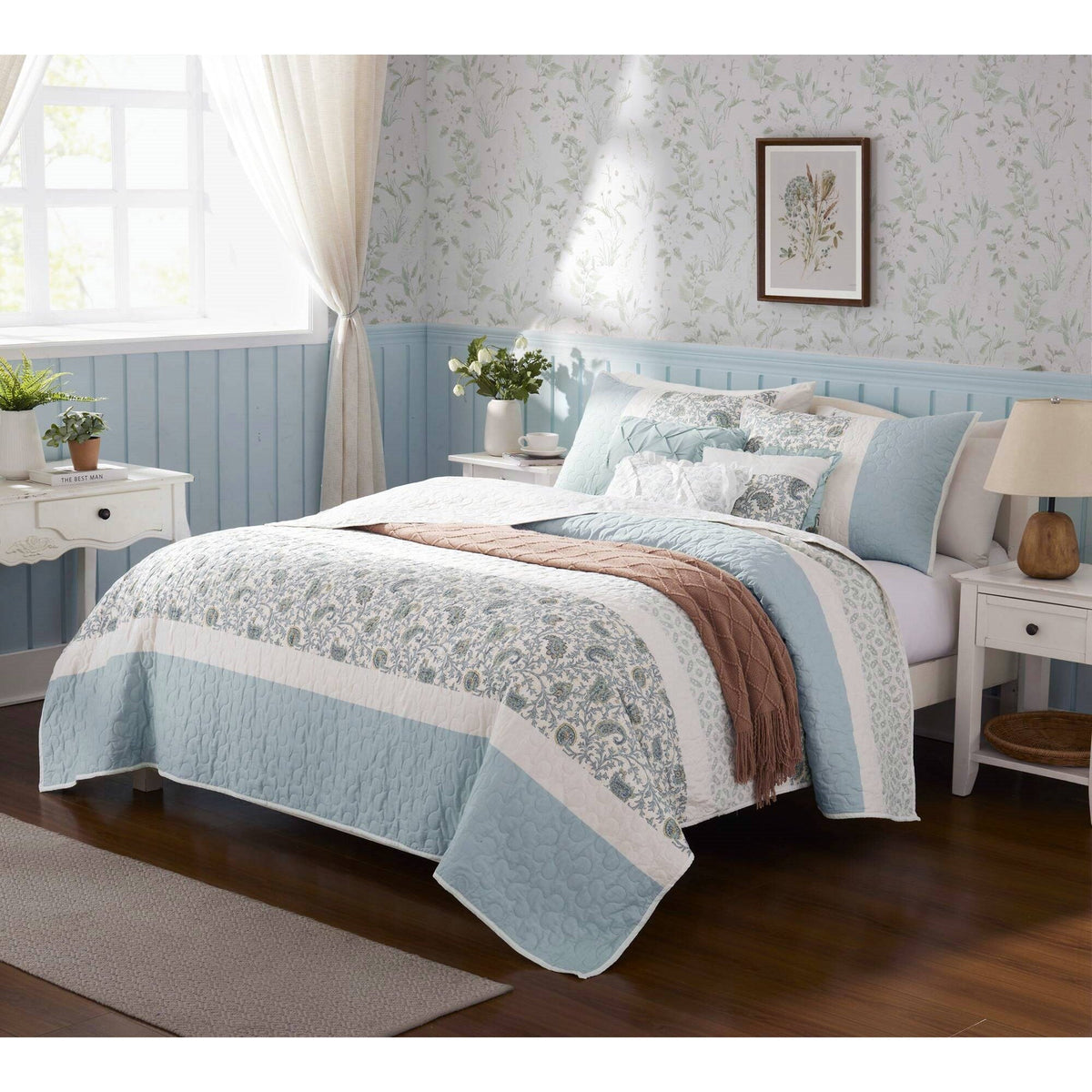Cozy Throw Blanket, Dawn 6 Piece Cotton Percale Quilt Set, Machine-Washable Care for Sofas, Beds and Relaxing at Home, 2 Sizes and 5 Colors image 44
