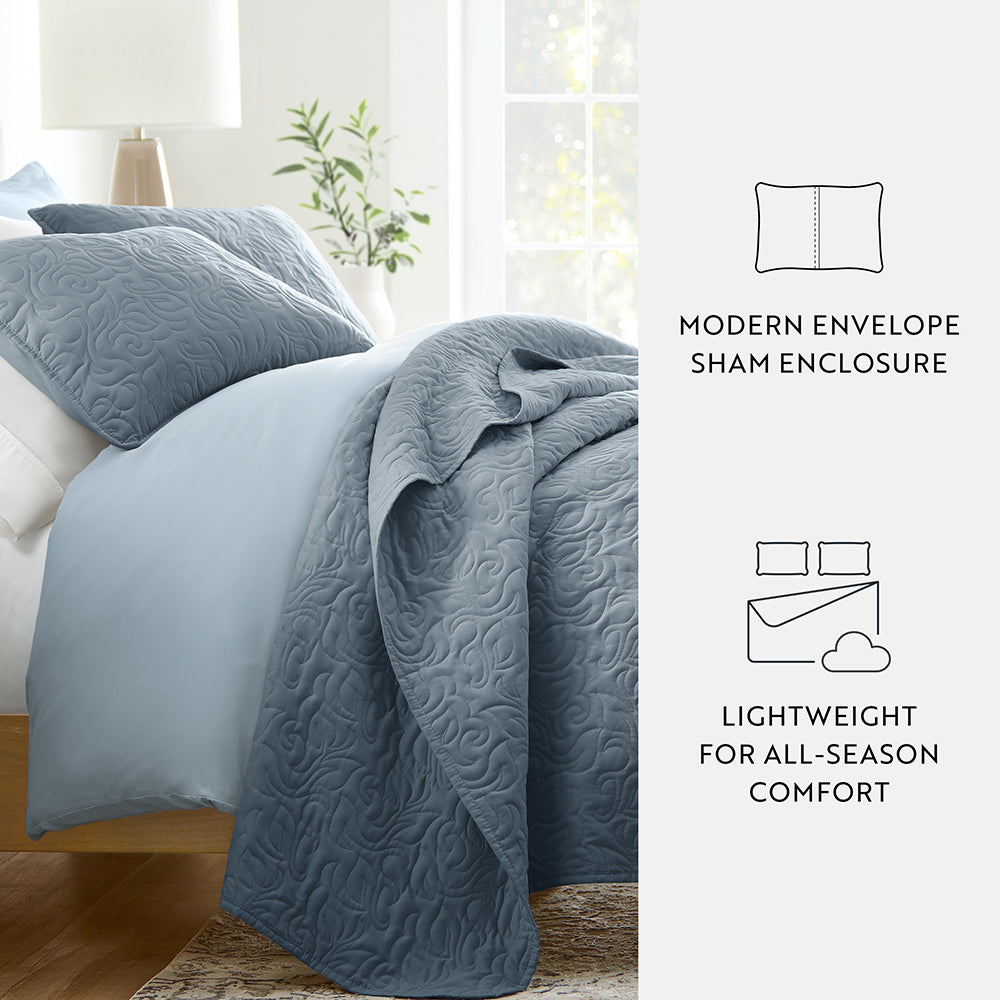 Bed Quilt, 3 Piece Floral Stitch Quilted Coverlet Set for Bedroom Layering and Everyday Bedding, 3 Sizes and 6 Colors image 44