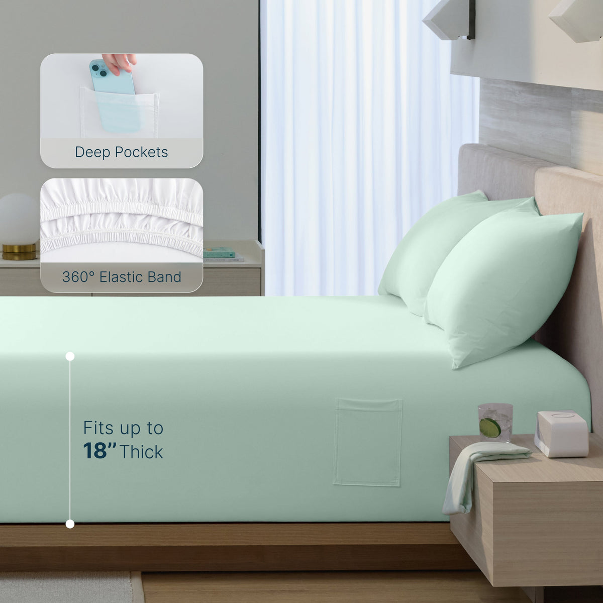 Fitted Sheet, Cooling, Breathable Construction for Everyday Bedding, Bedroom Layering and Guest Beds, 2 Sizes and 4 Colors image 45