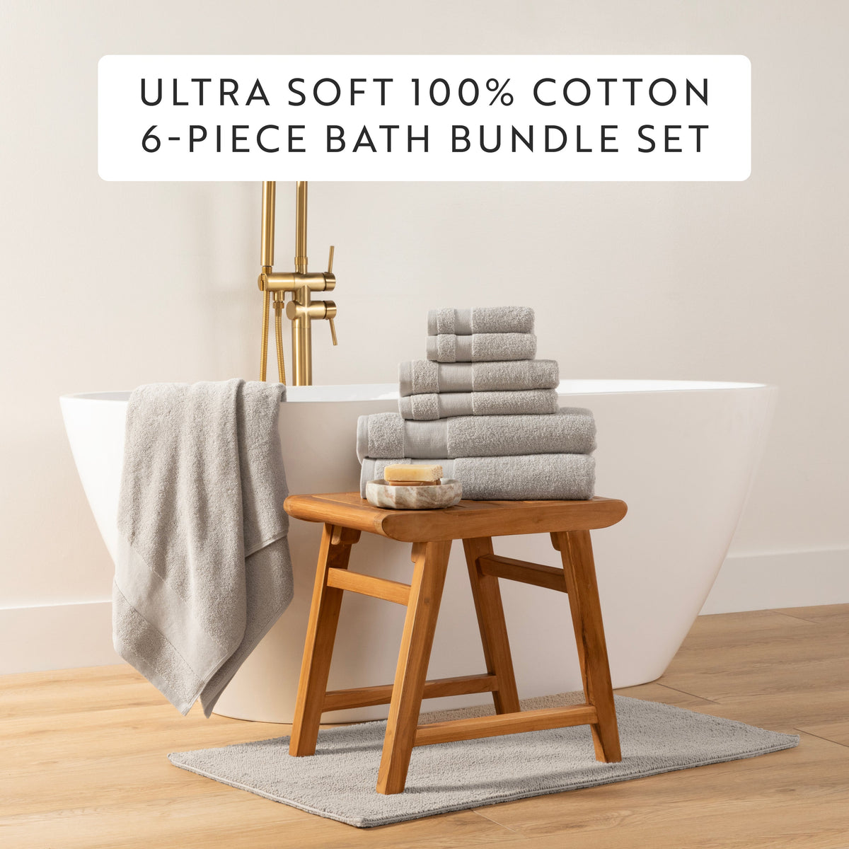 Bath Towel Set, Ultra Soft 100% Cotton 6 Piece, Machine-Washable Care for Home Bathrooms and Everyday Care, 8 Color Options image 45