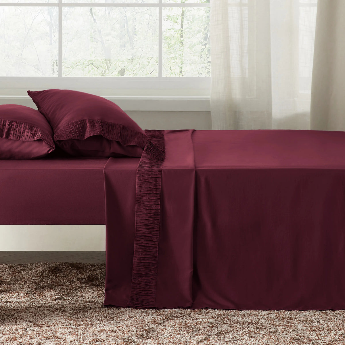 Bed Sheet Set, Ruched, Cooling Comfort, Breathable Construction for Master Bedrooms, Guest Beds and Daily Use, 7 Sizes and 14 Colors image 45