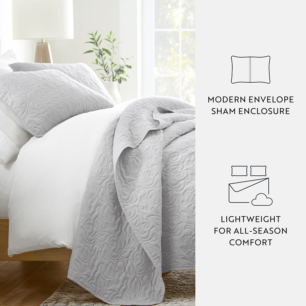 Bed Quilt, 3 Piece Floral Stitch Quilted Coverlet Set for Bedroom Layering and Everyday Bedding, 3 Sizes and 6 Colors image 45