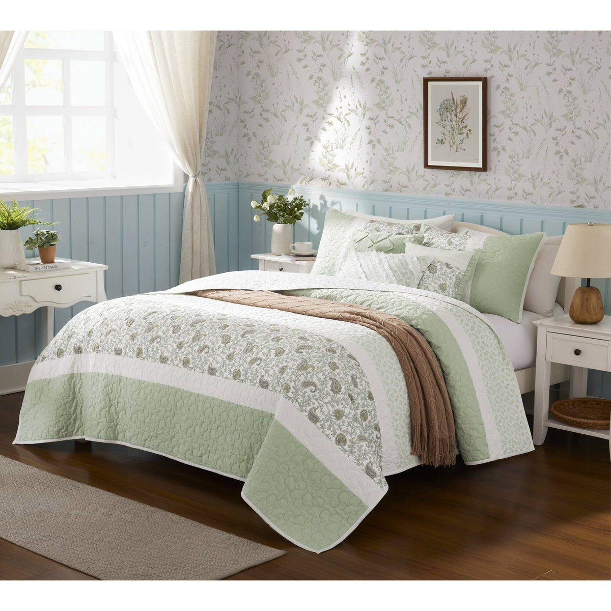 Cozy Throw Blanket, Dawn 6 Piece Cotton Percale Quilt Set, Machine-Washable Care for Sofas, Beds and Relaxing at Home, 2 Sizes and 5 Colors image 45