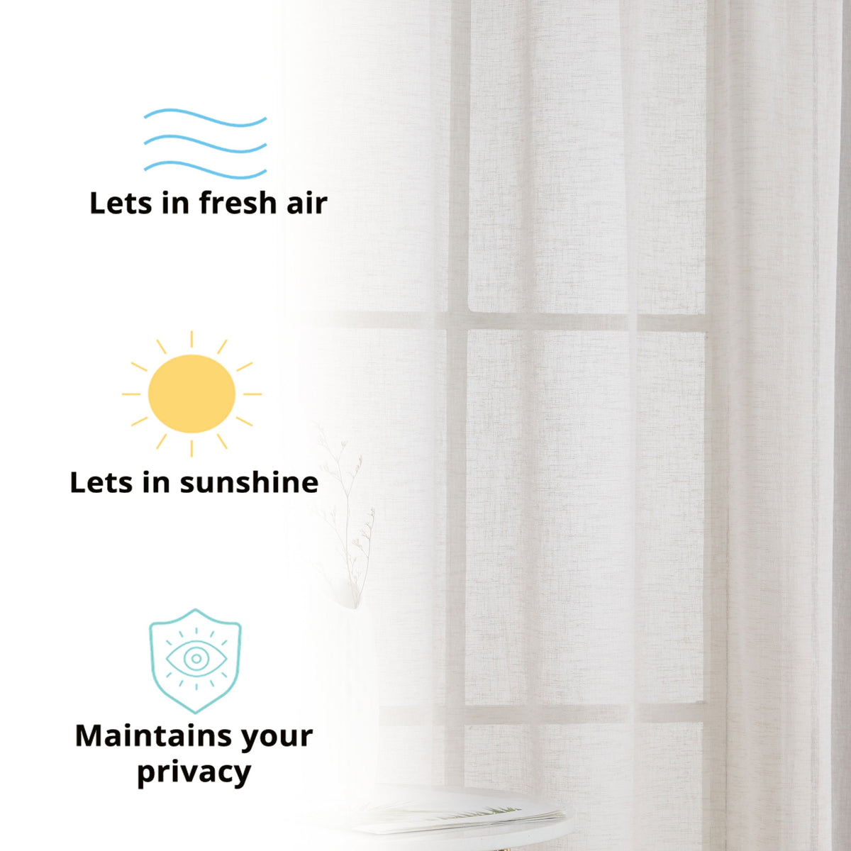 Window Curtain, Penelope Faux Linen Sheer Panels, Lightweight Design for Bedrooms, Living Rooms and Home Privacy, 5 Sizes and 12 Colors image 46