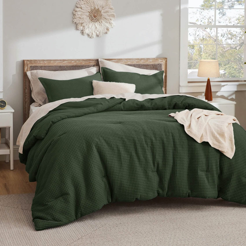 Bed Comforter, Cotton Waffle Weave Set, Breathable Construction for Everyday Bedding and Comfortable Sleep, 5 Sizes and 12 Colors image 46