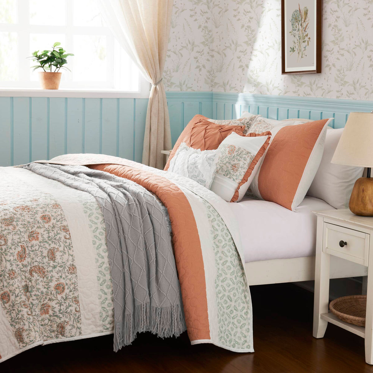 Cozy Throw Blanket, Dawn 6 Piece Cotton Percale Quilt Set, Machine-Washable Care for Sofas, Beds and Relaxing at Home, 2 Sizes and 5 Colors image 46