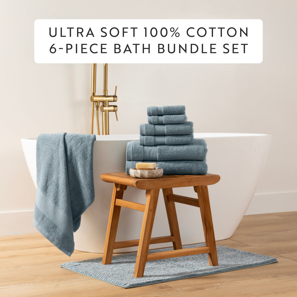 Bath Towel Set, Ultra Soft 100% Cotton 6 Piece, Machine-Washable Care for Home Bathrooms and Everyday Care, 8 Color Options image 46