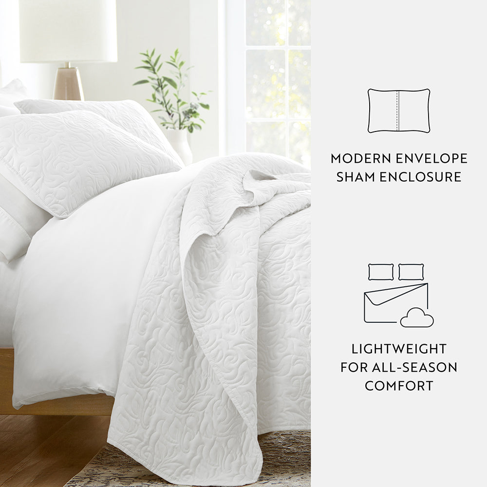 Bed Quilt, 3 Piece Floral Stitch Quilted Coverlet Set for Bedroom Layering and Everyday Bedding, 3 Sizes and 6 Colors image 46