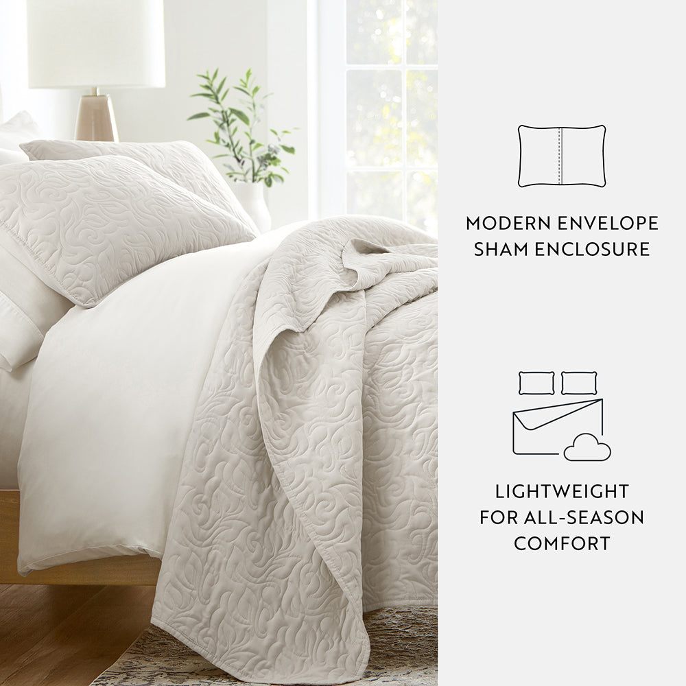 Bed Quilt, 3 Piece Floral Stitch Quilted Coverlet Set for Bedroom Layering and Everyday Bedding, 3 Sizes and 6 Colors image 47