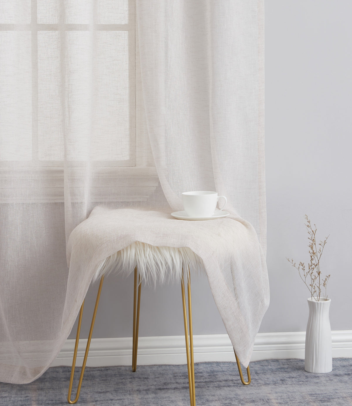 Window Curtain, Penelope Faux Linen Sheer Panels, Lightweight Design for Bedrooms, Living Rooms and Home Privacy, 5 Sizes and 12 Colors image 47