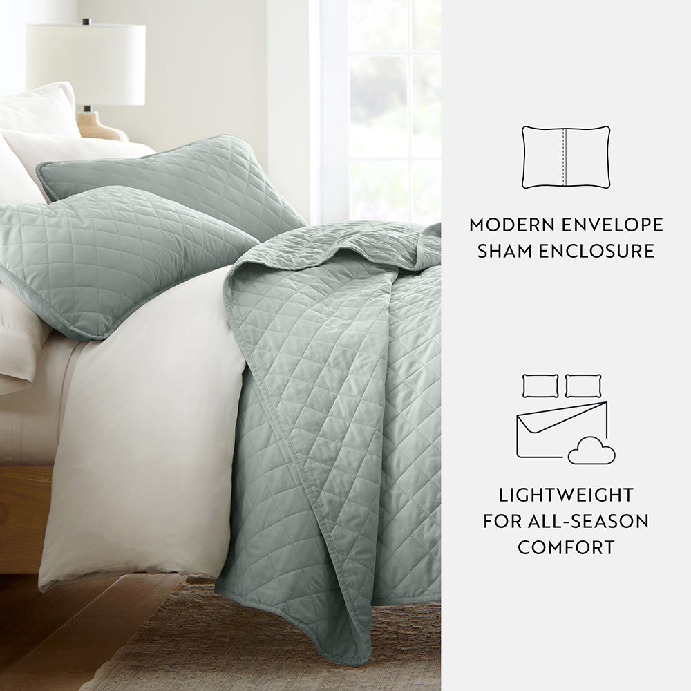 Bed Quilt, 3 Piece Diamond Stitch Quilted Coverlet Set for Guest Beds and Layered Bedroom Styling, 3 Sizes and 6 Colors image 47