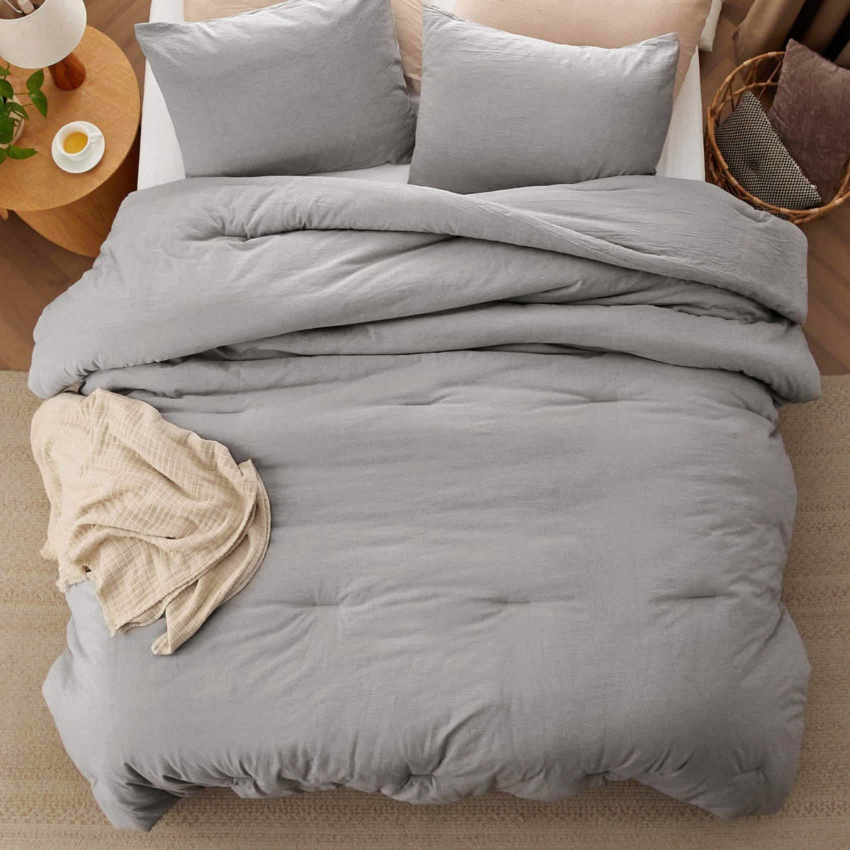 Bed Comforter, Prewashed Cotton Set for Year-Round Bedroom Comfort and Restful Sleep, 5 Sizes and 12 Colors image 47