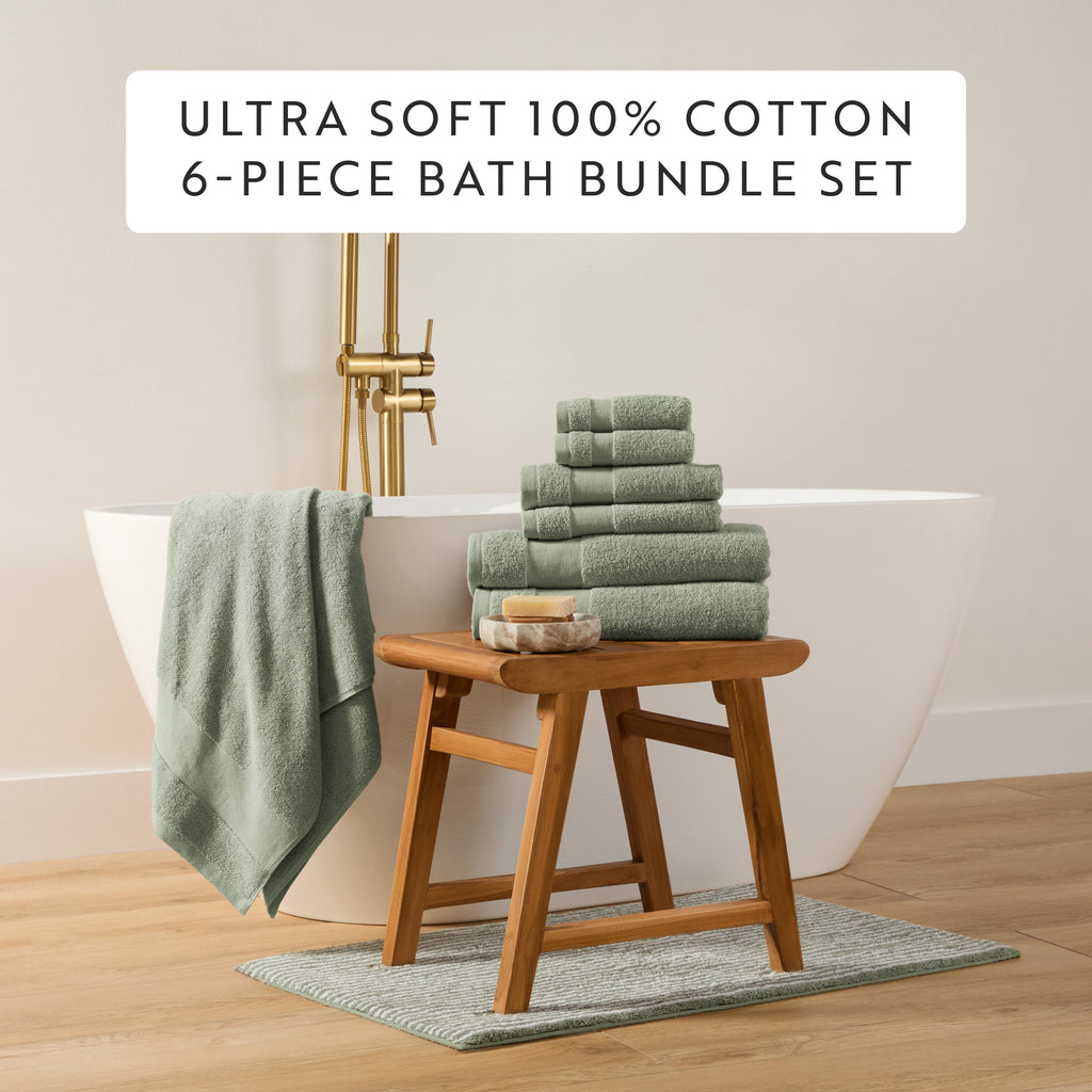 Bath Towel Set, Ultra Soft 100% Cotton 6 Piece, Machine-Washable Care for Home Bathrooms and Everyday Care, 8 Color Options image 48