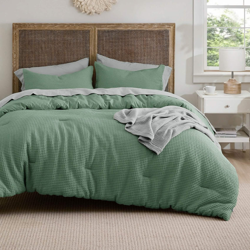 Bed Comforter, Cotton Waffle Weave Set, Breathable Construction for Everyday Bedding and Comfortable Sleep, 5 Sizes and 12 Colors image 48