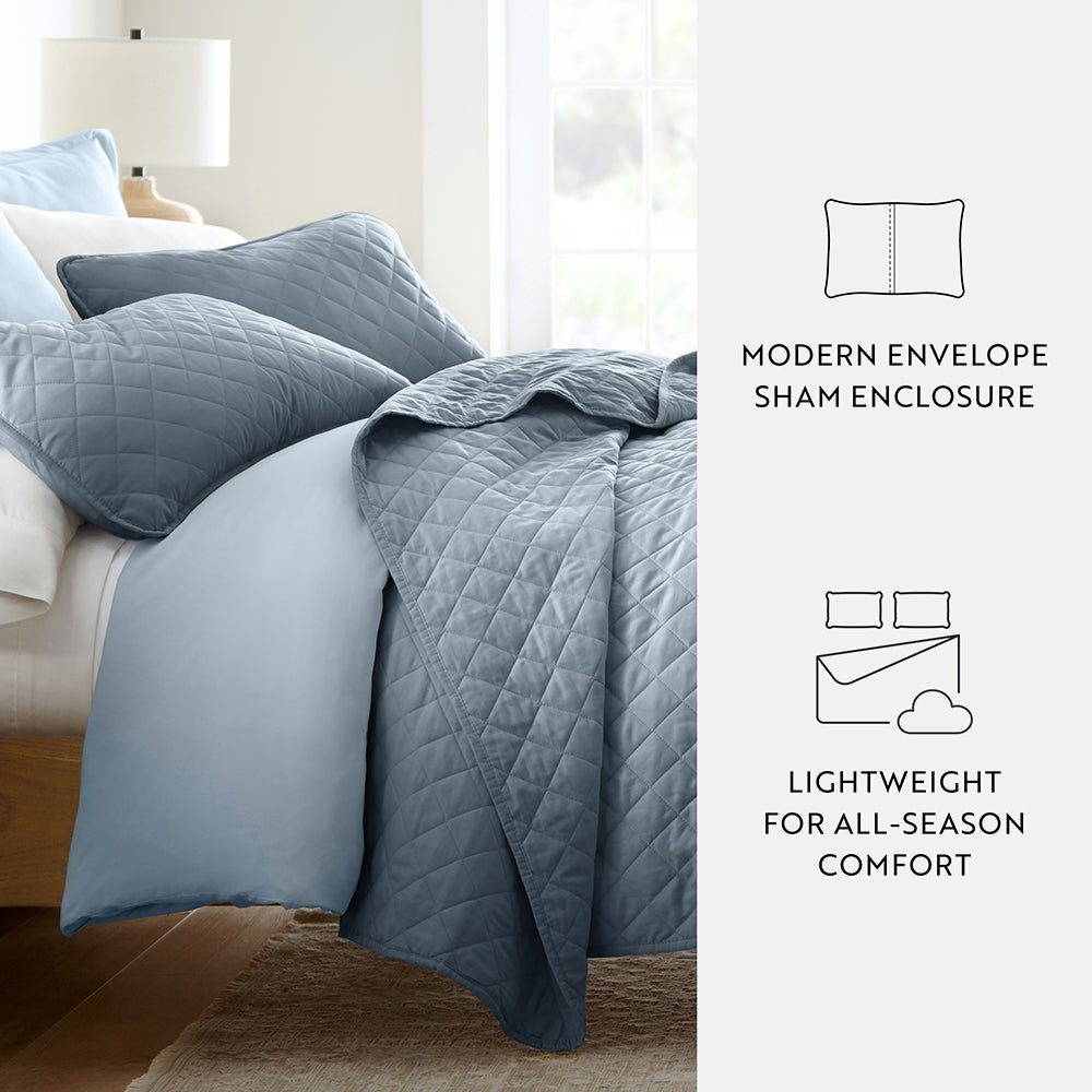 Bed Quilt, 3 Piece Diamond Stitch Quilted Coverlet Set for Guest Beds and Layered Bedroom Styling, 3 Sizes and 6 Colors image 48