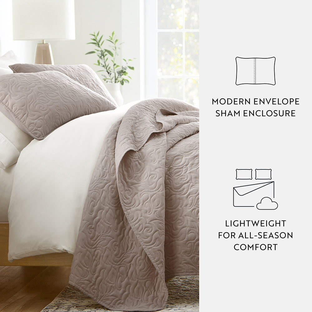 Bed Quilt, 3 Piece Floral Stitch Quilted Coverlet Set for Bedroom Layering and Everyday Bedding, 3 Sizes and 6 Colors image 48