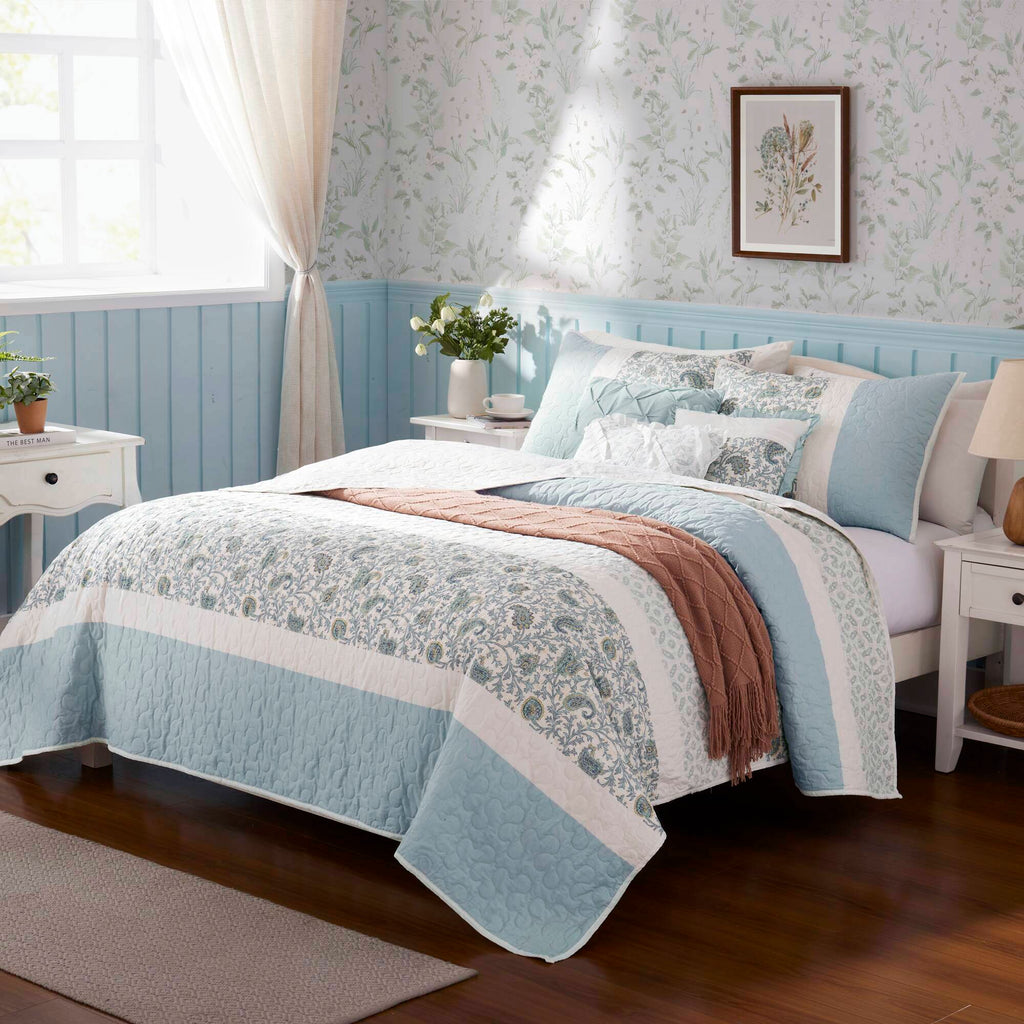 Cozy Throw Blanket, Dawn 6 Piece Cotton Percale Quilt Set, Machine-Washable Care for Sofas, Beds and Relaxing at Home, 2 Sizes and 5 Colors image 49