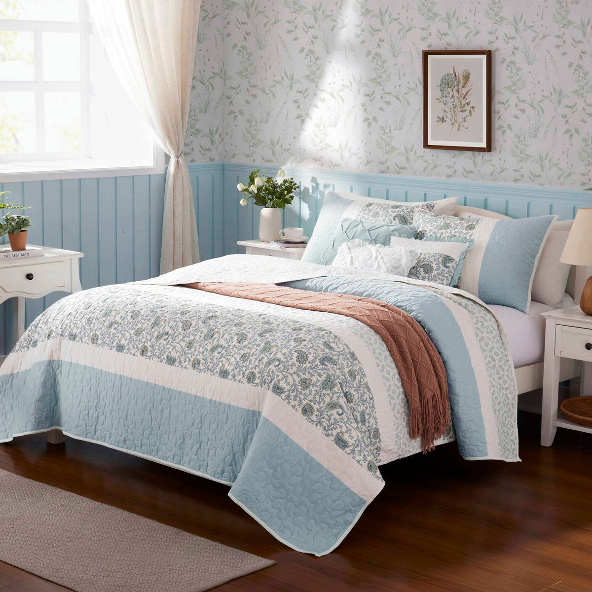 Cozy Throw Blanket, Dawn 6 Piece Cotton Percale Quilt Set, Machine-Washable Care for Sofas, Beds and Relaxing at Home, 2 Sizes and 5 Colors image 49