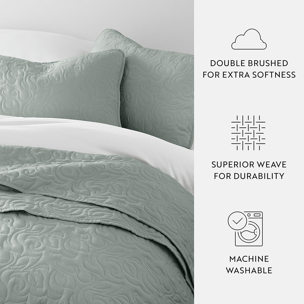 Bed Quilt, 3 Piece Floral Stitch Quilted Coverlet Set for Bedroom Layering and Everyday Bedding, 3 Sizes and 6 Colors image 49