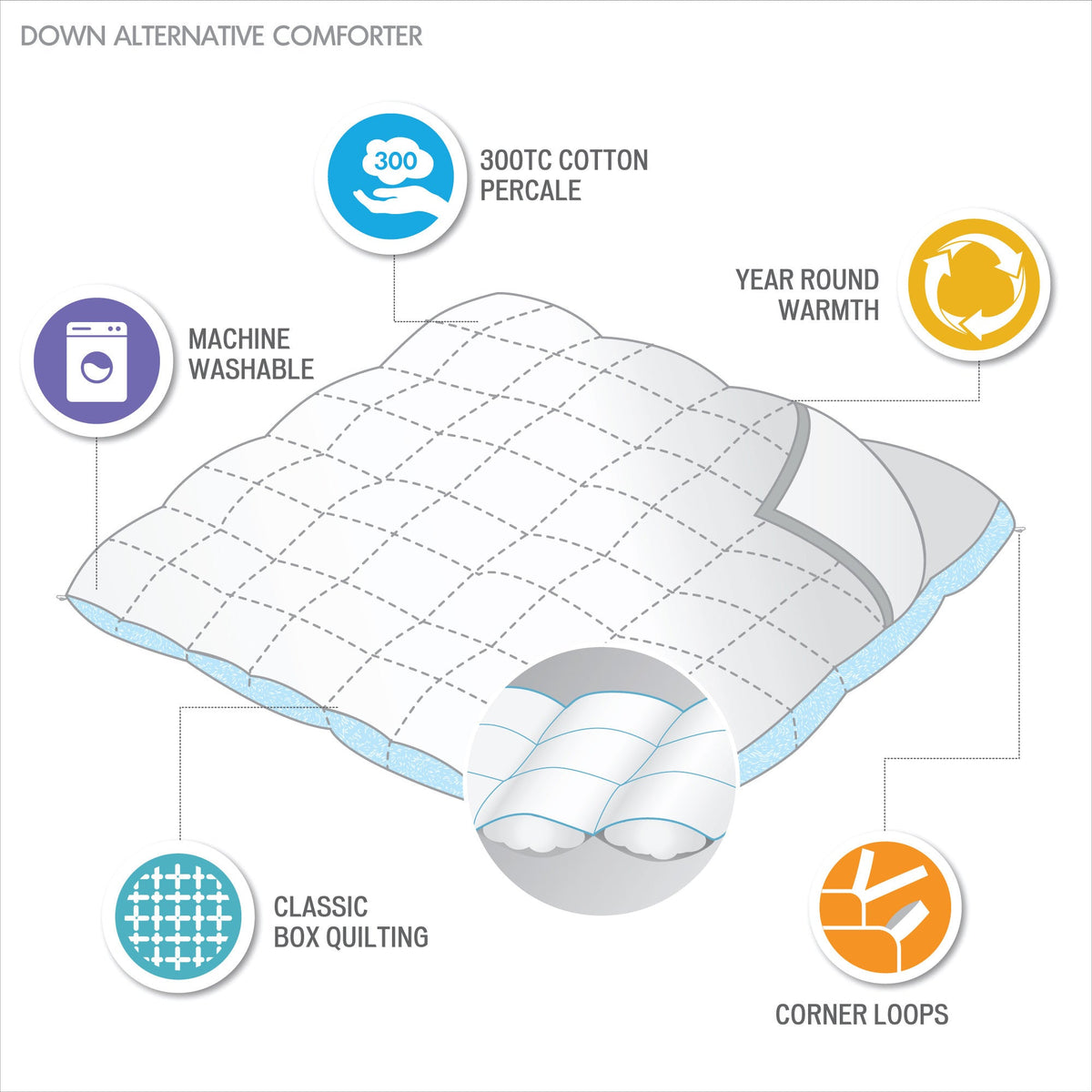 Down Alternative Comforter, Winfield 300 Thread Count Cotton Shell, Machine-Washable Care for Everyday Bedding and Comfortable Sleep image 49