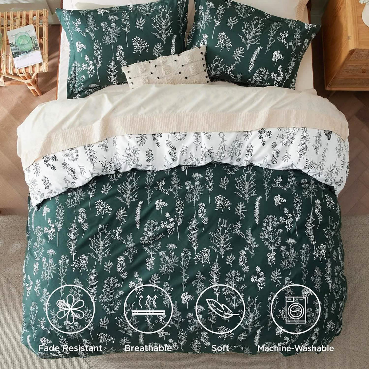 Duvet Cover Set, Reversible Floral Print, Breathable Construction for Bedroom Bedding Refresh and Everyday Comfort, 4 Sizes and 13 Colors image 50