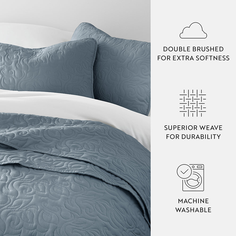 Bed Quilt, 3 Piece Floral Stitch Quilted Coverlet Set for Bedroom Layering and Everyday Bedding, 3 Sizes and 6 Colors image 50