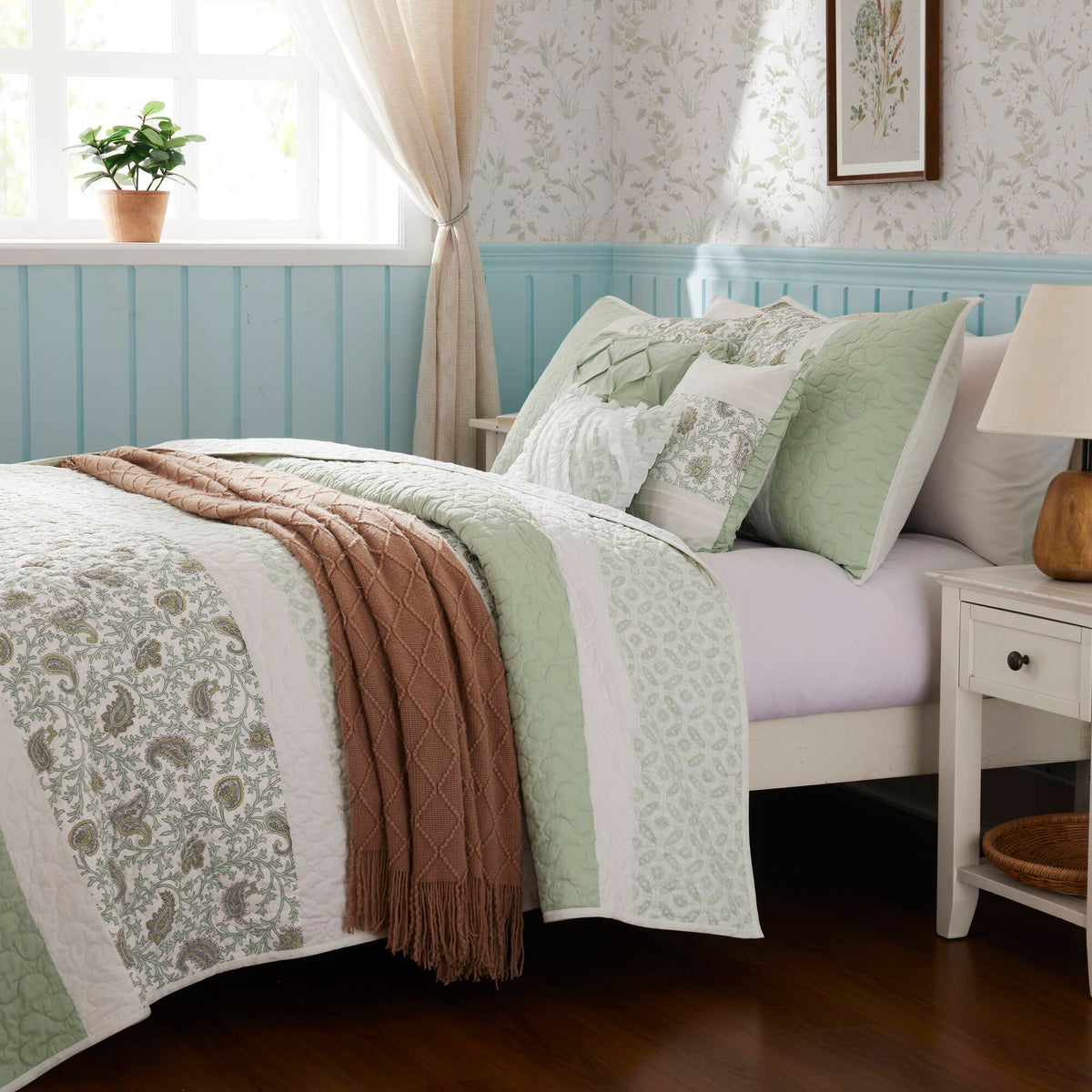 Cozy Throw Blanket, Dawn 6 Piece Cotton Percale Quilt Set, Machine-Washable Care for Sofas, Beds and Relaxing at Home, 2 Sizes and 5 Colors image 50