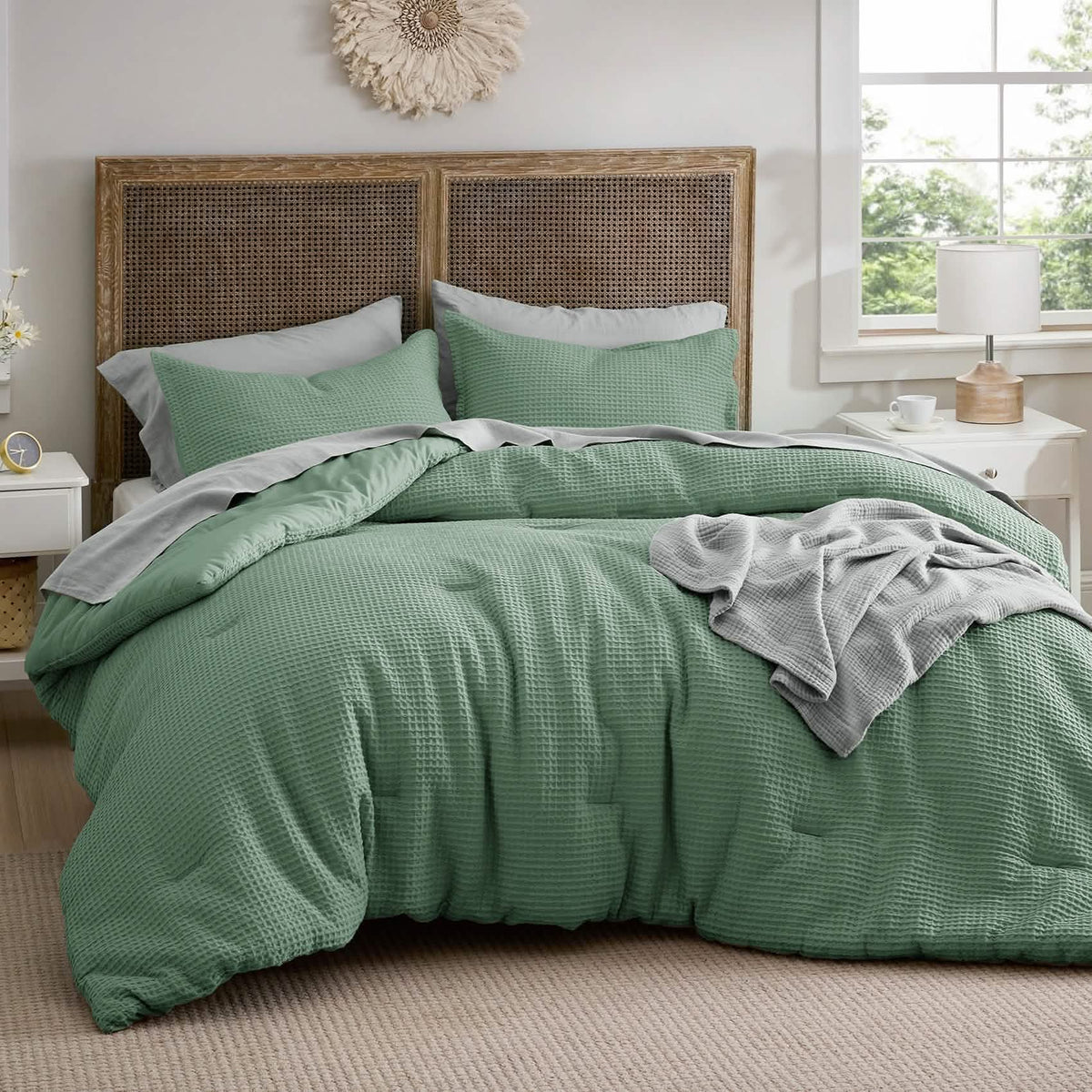 Bed Comforter, Cotton Waffle Weave Set, Breathable Construction for Everyday Bedding and Comfortable Sleep, 5 Sizes and 12 Colors image 51